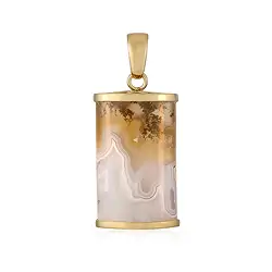 242009240010 Pendentif Agate mousse (jaune), demi-cylindre (30 x 15mm), 4,0cm, doré | Marco Schreier