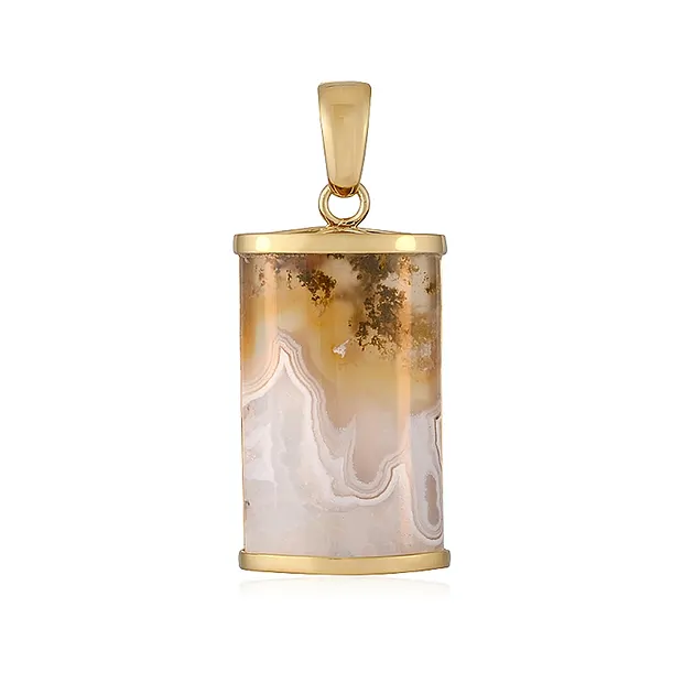 Pendentif Agate mousse (jaune), demi-cylindre (30 x 15mm), 4,0cm, doré | Marco Schreier