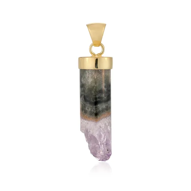 Anhänger Amethyst mit Muttergestein, Zylinder (21 x 9mm), 3,8cm, vergoldet | Marco Schreier