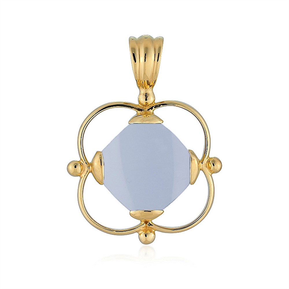 Anhänger Chalcedon (blau), Cushion (13 x 13mm), 3,0cm, vergoldet | Marco Schreier