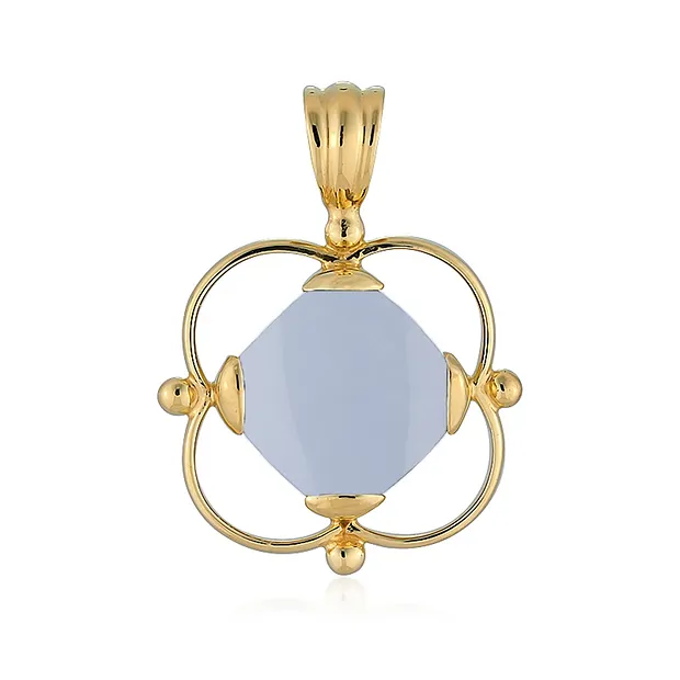 Ciondolo Calcedonio (blu), cuscino (13 x 13 mm), 3,0 cm, placcato oro | Marco Schreier