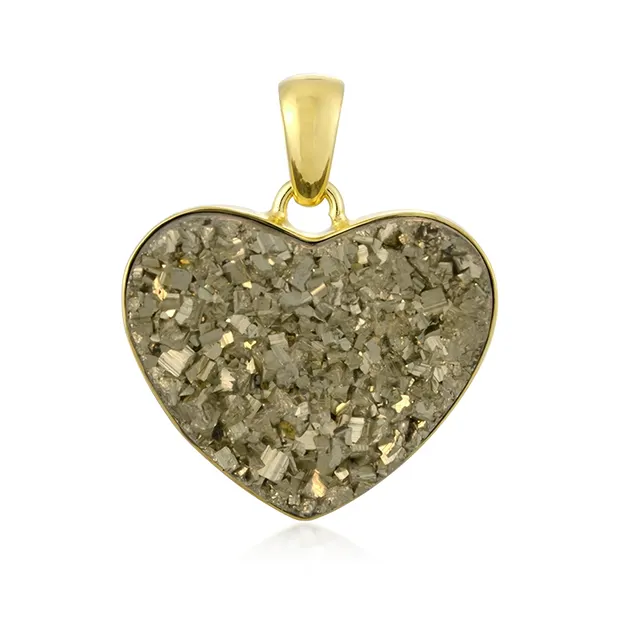 Pyrite pendant, heart (38 x 32mm), 4.2cm, gold-plated | Marco Schreier