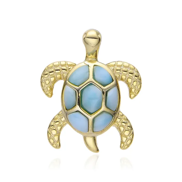 Anhänger Larimar, Schildkröte (Wasserschildkröte), 1,5cm, vergoldet | Marco Schreier