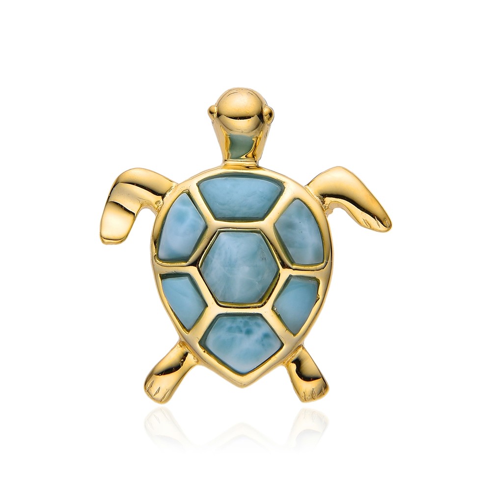 Larimar pendant, turtle (aquatic turtle), 2.5 cm, gold-plated | Marco Schreier