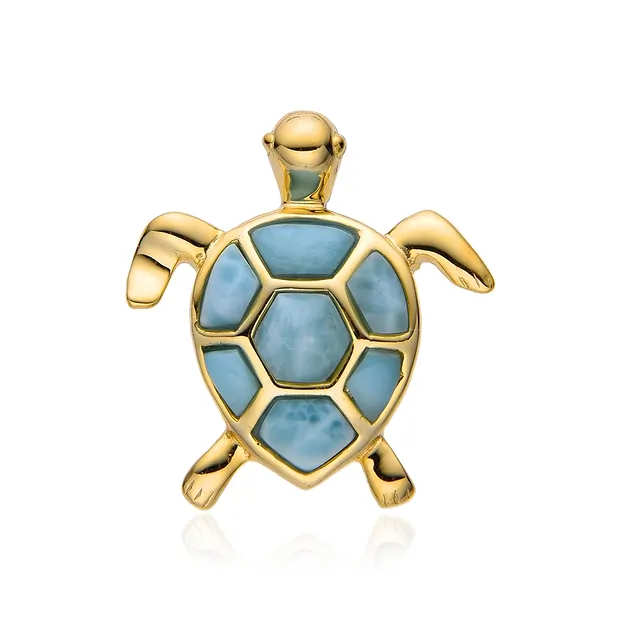 Larimar pendant, turtle (aquatic turtle), 2.5 cm, gold-plated | Marco Schreier