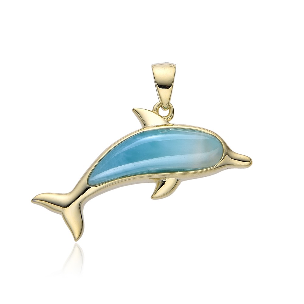 Larimar pendant, dolphin, 3.2 cm, gold-plated | wholesaler gems & healing stones