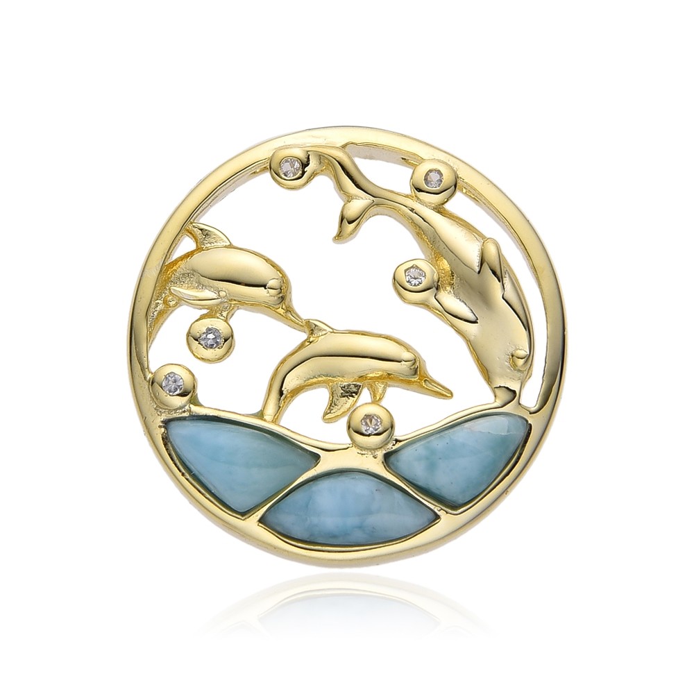 Pendant Larimar, topaz, dolphin roundel, 1.85 cm, gold-plated | Marco Schreier