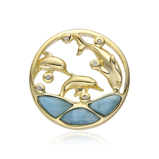 Pendant Larimar, topaz, dolphin roundel, 1.85 cm, gold-plated | Marco Schreier