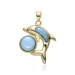 242009240047 Anhänger Larimar, Delfin mit Ball, 3,0cm, vergoldet | Marco Schreier