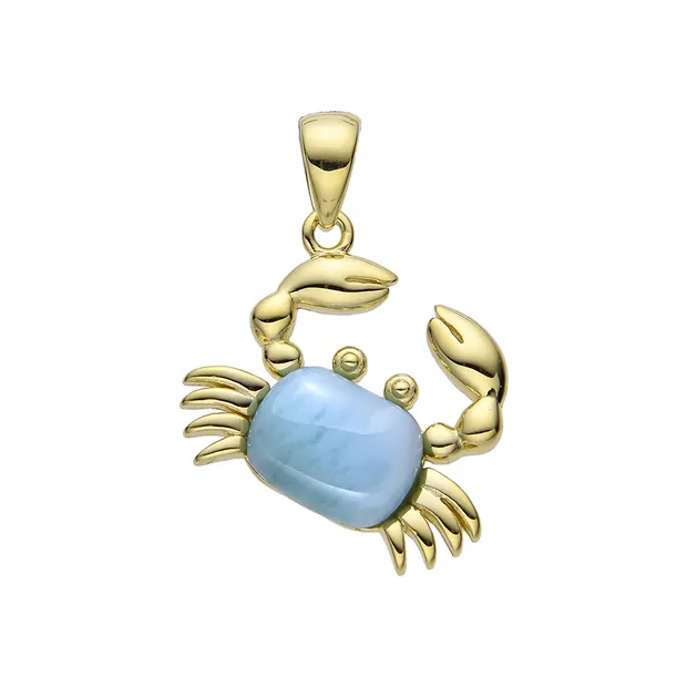 Anhänger Larimar, Krabbe, 1,9cm, vergoldet | GH Edelsteine, Heilsteine & Schmuck