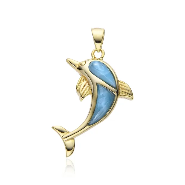 Larimar pendant, dolphin, 2.7 cm, gold-plated | wholesaler gems & healing stones