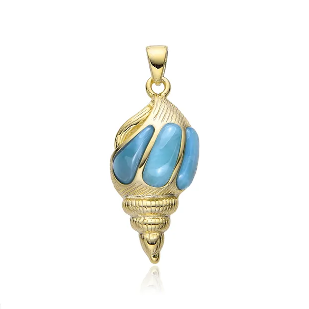 Larimar pendant, shell, 3.7 cm, gold-plated | wholesaler gems & healing stones