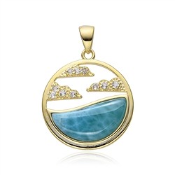 242009240058 Larimar pendant, sea with clouds, 2.9 cm, gold-plated | Marco Schreier