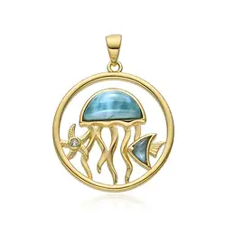 242009240062 Pendant Larimar, Sealife, 3.2 cm, gold-plated | wholesaler gems & healing stones