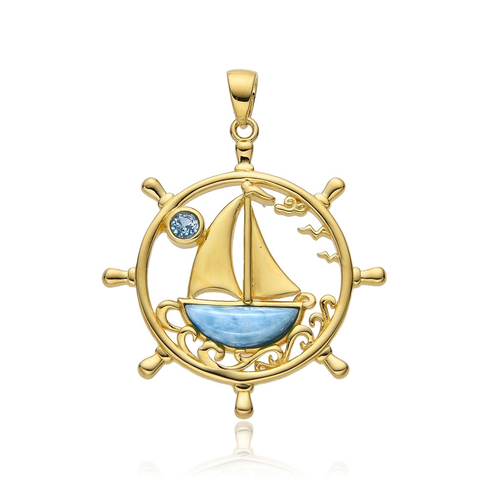 Pendentif Larimar, roue de gouvernail, 3,9cm, doré | Marco Schreier