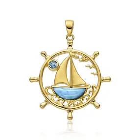 Larimar pendant, steering wheel, 3.9 cm, gold-plated | Marco Schreier