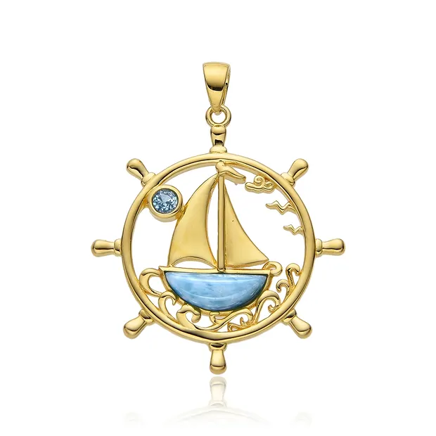Larimar pendant, steering wheel, 3.9 cm, gold-plated | Marco Schreier