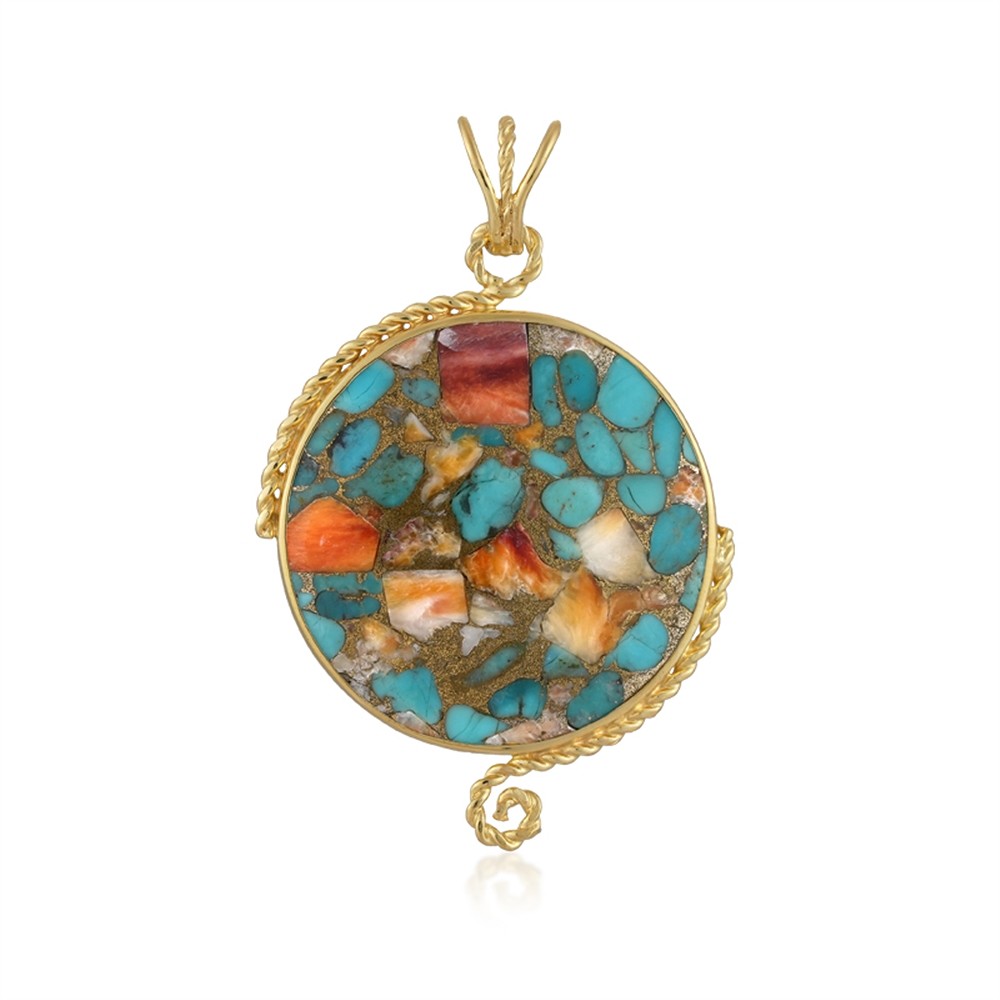 Anhänger Mohave-Stein (rek.), rund (33mm), 5,5cm, vergoldet | Marco Schreier