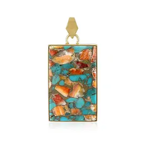 Anhänger Mohave-Stein (rek.), Rechteck (35 x 22mm), 4,8cm, vergoldet  | Marco Schreier