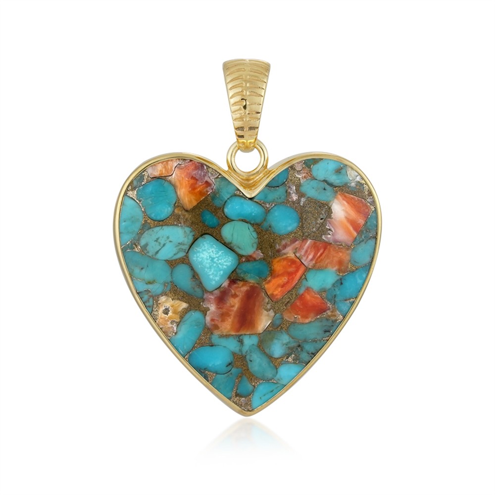 Ciondolo pietra mohave (rec.), cuore (33 x 33 mm), 4,4 cm, placcato oro | Marco Schreier