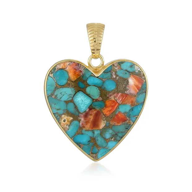 Ciondolo pietra mohave (rec.), cuore (33 x 33 mm), 4,4 cm, placcato oro | Marco Schreier