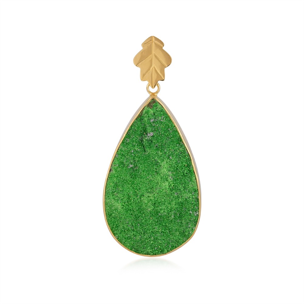 Uvarovite pendant, drop (50 x 30mm), 6.3cm, gold-plated | Marco Schreier