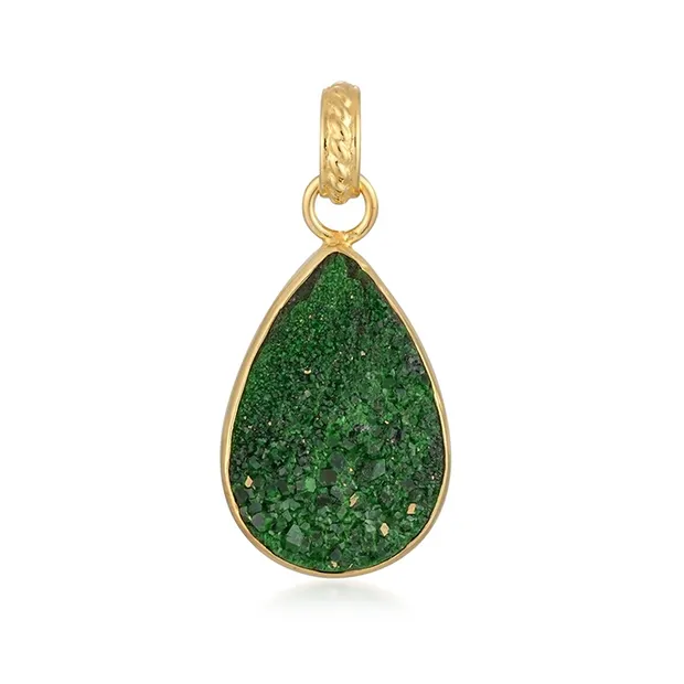 Uvarovite pendant, drop (25 x 15mm), 3.2cm, gold-plated | Marco Schreier