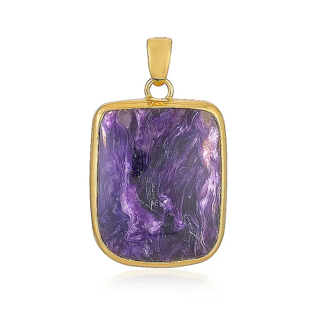 Charoite pendant, freeform (28 x 20mm), 4.0m, gold-plated | Marco Schreier