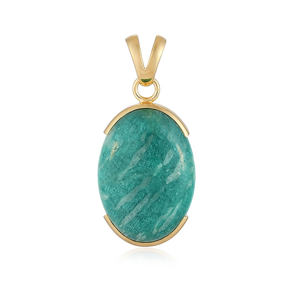 Ciondolo in amazzonite, ovale (2 x 18 mm), 3,7 cm, placcato oro | Marco Schreier