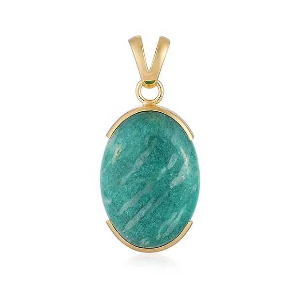 Colgante de Amazonita, oval (2 x 18mm), 3,7cm, chapado en oro | Marco Schreier