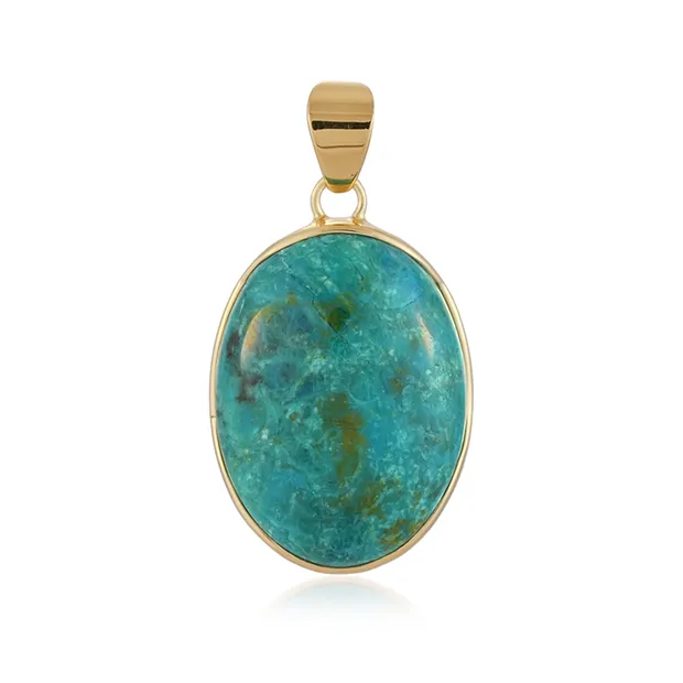 Pendant chrysocolla (stab.), oval (29 x 22mm), 4.3cm, gold-plated | Marco Schreier