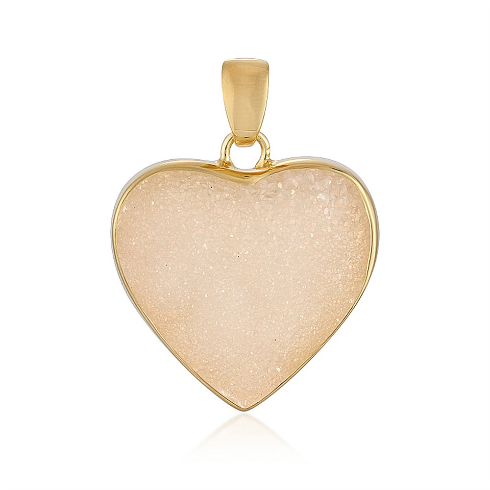 Colgante Ágata (druzy ágata), corazón (26mm), 3,2cm, chapado en oro  | Marco Schreier