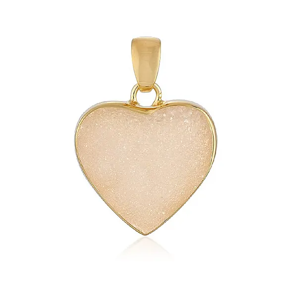 Colgante Ágata (druzy ágata), corazón (19mm), 3,0cm, chapado en oro | Marco Schreier