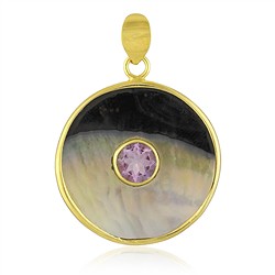 242009250002 Colgante Madre Perla (Nácar), Yin Yang redondo (30 mm), amatista, 4,1 cm, chapado en oro | Marco Schreier