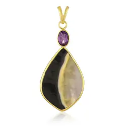 242009250003 Colgante Madre Perla (Nácar), gota Yin Yang (35 x 23 mm), amatista, 5,6 cm, chapado en oro | Marco Schreier