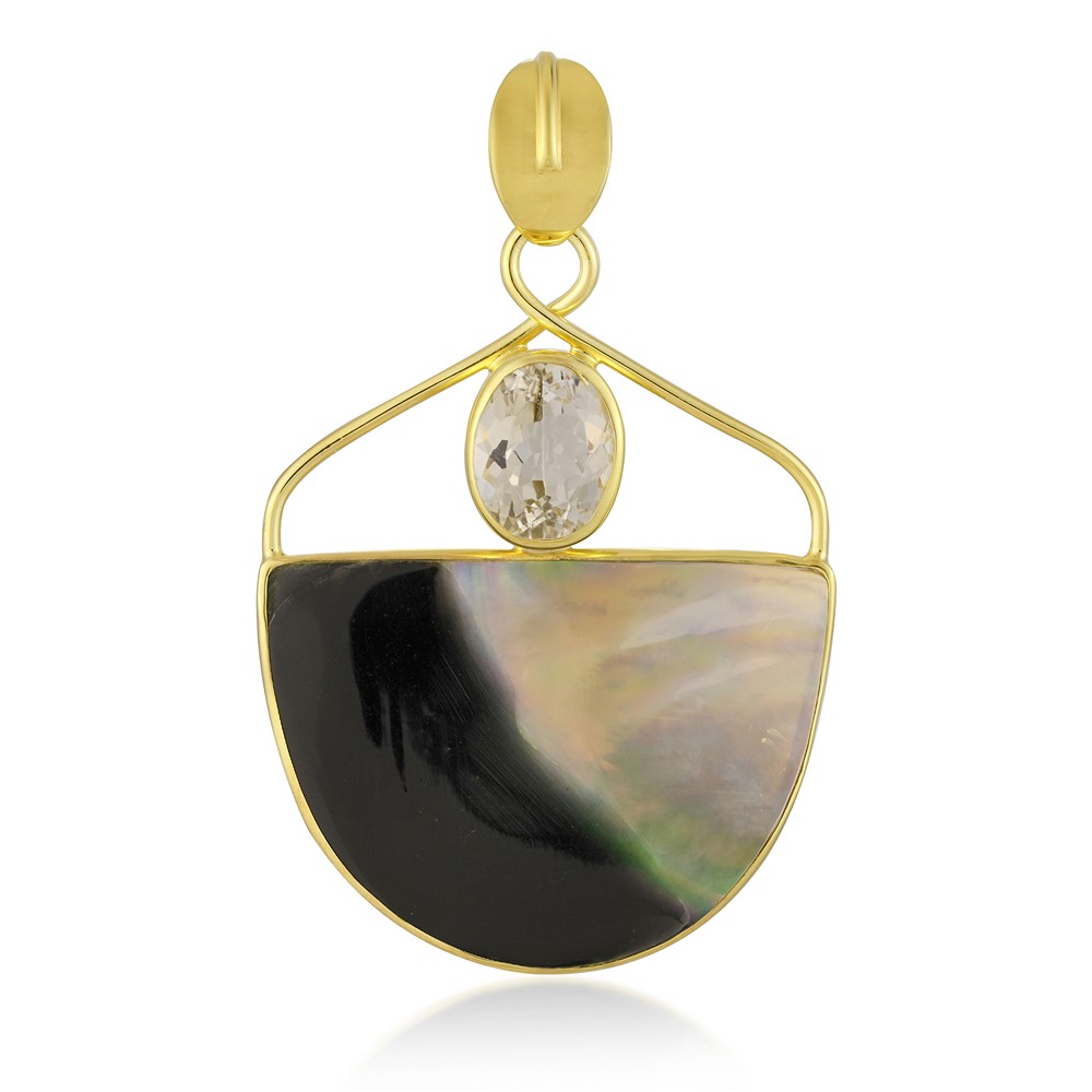 Pendente in Madreperla, Yin Yang semicircolare (30 x 20 mm), topazio, 5,0 cm, placcato oro | Marco Schreier