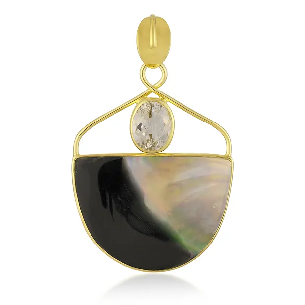 Anhänger Perlmutt, Yin Yang halbrund, Topas, 5,0cm, vergoldet | Marco Schreier