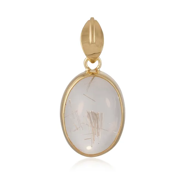 Rutilated Quartz pendant, oval (19 x 14mm), 2.9cm, rhodiniert | Marco Schreier