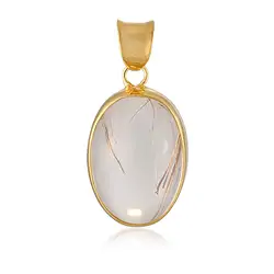242009250008 Rutilated Quartz pendant, oval (21 x 15mm), 3.2cm, gold-plated | Marco Schreier