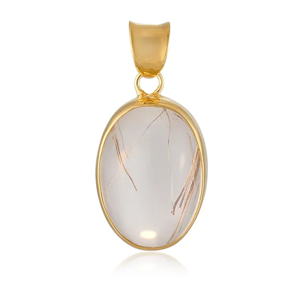 Rutilated Quartz pendant, oval (21 x 15mm), 3.2cm, gold-plated | Marco Schreier