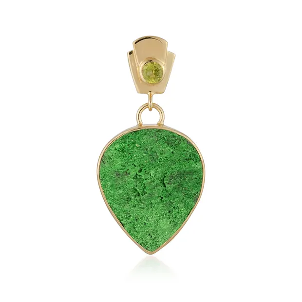 Pendentif Uvarovite, goutte (24 x 19mm), 3,8cm, doré | Marco Schreier