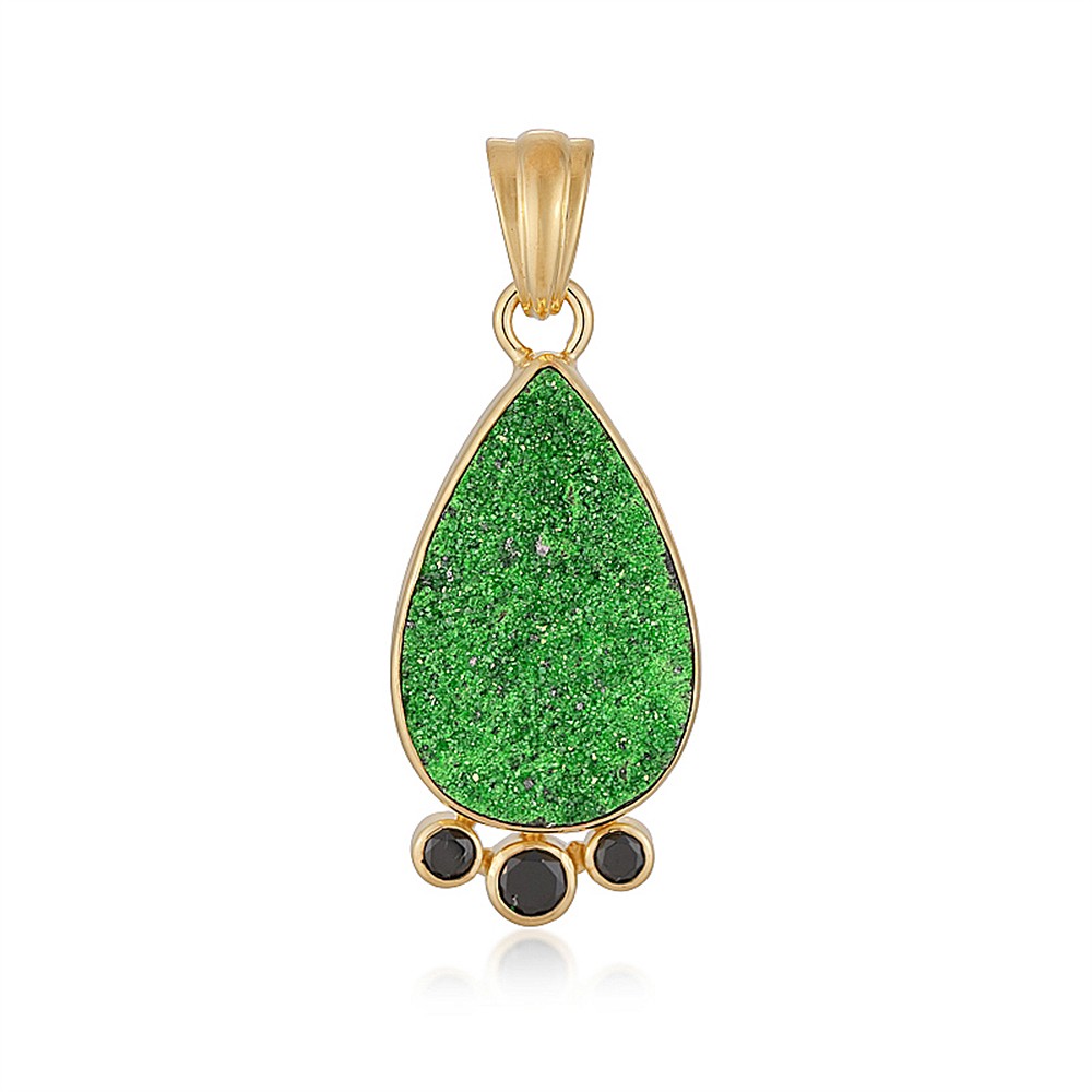 Pendant Uvarovite, drop (24 x 16mm), Spinel, 3.8cm, gold-plated | Marco Schreier