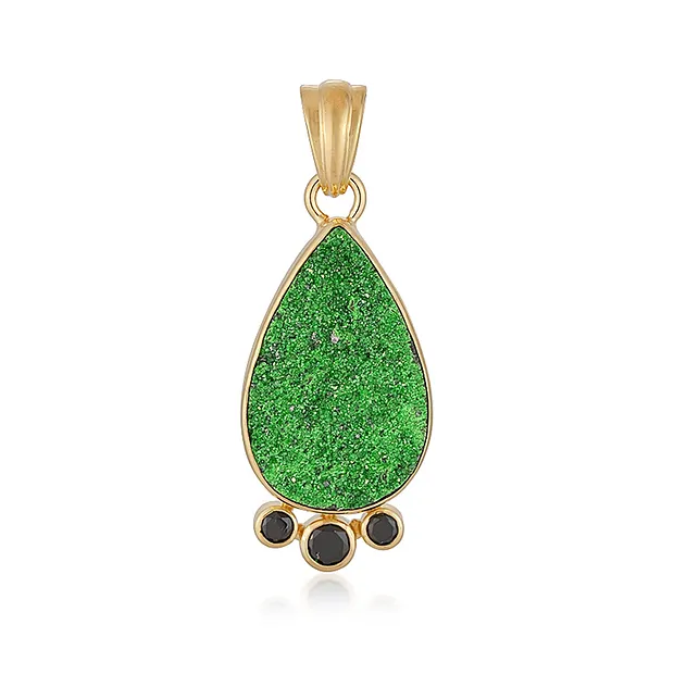 Pendentif Uvarovite, goutte (24 x 16mm), Spinelle, 3,8cm, doré | Marco Schreier