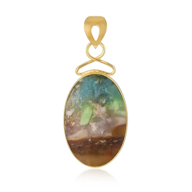 Garut stone pendant, oval (35 x 24mm), 5.3cm, gold-plated | Marco Schreier