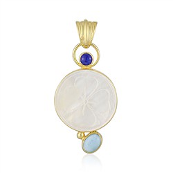 242009250073 Anhänger Perlmutt, Kleeblatt (20mm), Larimar, Lapis Lazuli, 5,2cm, vergoldet | Marco Schreier