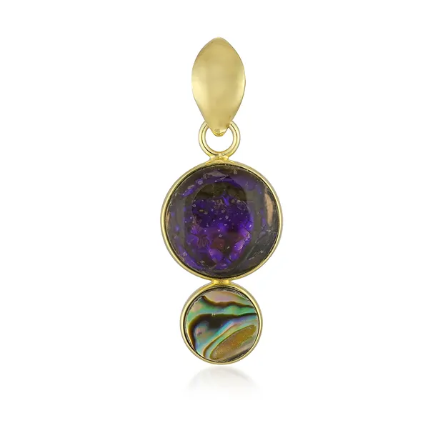 Anhänger Ammolith, rund (12mm), Pauamuschel, 3,5cm, vergoldet | Marco Schreier