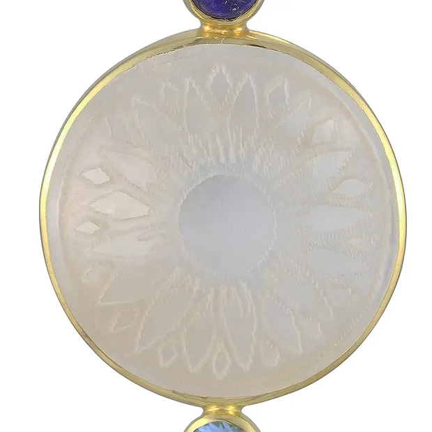 Anhänger Perlmutt, Sonnenblume (20mm), Lapis Lazuli, Topas, 5,2cm, vergoldet | Marco Schreier