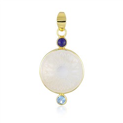 242009250080 Pendant Mother of Pearl, Sunflower (20mm), Lapis Lazuli, Topaz, 5,2cm, gold-plated | Marco Schreier