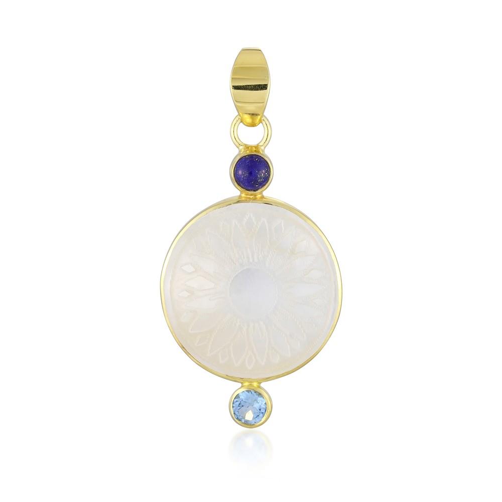Pendant Mother of Pearl, Sunflower (20mm), Lapis Lazuli, Topaz, 5,2cm, gold-plated | Marco Schreier