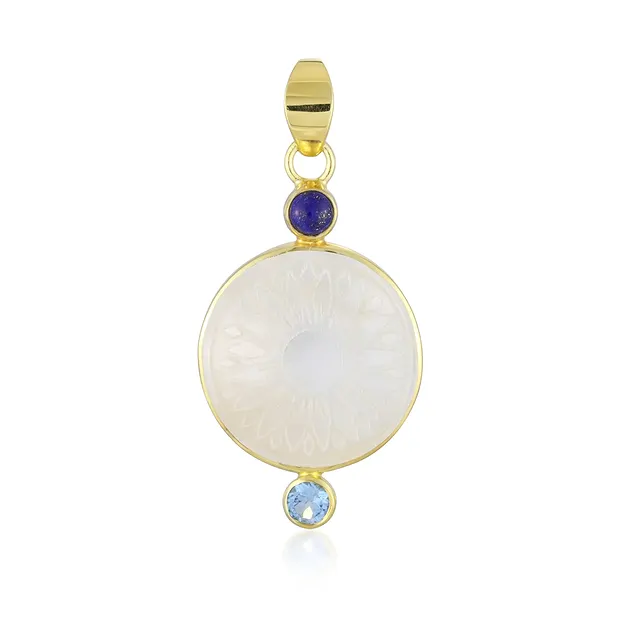 Pendant Mother of Pearl, Sunflower (20mm), Lapis Lazuli, Topaz, 5,2cm, gold-plated | Marco Schreier